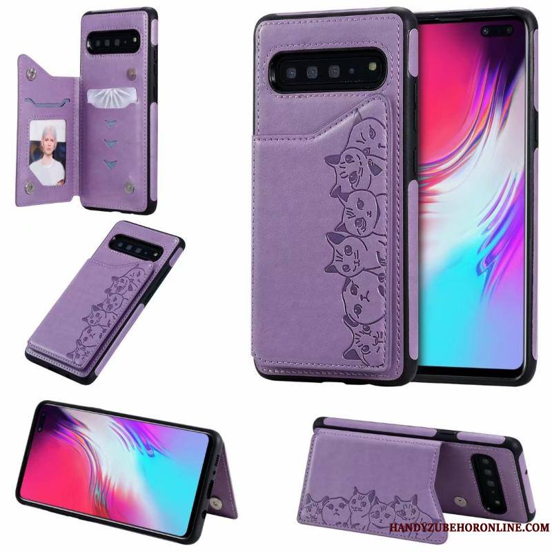 Samsung Galaxy S10 5g Incassable Coque Violet Dessin Animé Motif Chat Étoile