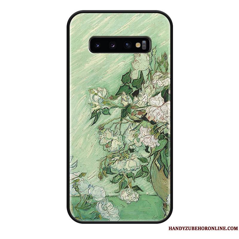 Samsung Galaxy S10+ Coque Luxe Vert Gaufrage Ornements Suspendus Étui Rose Tendance