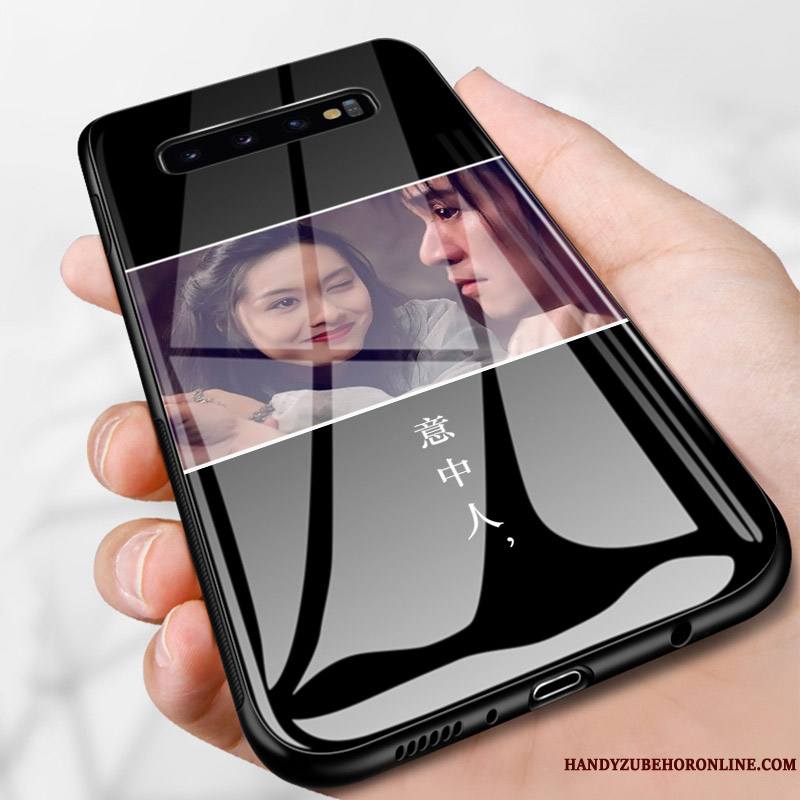 Samsung Galaxy S10+ Coque Nouveau Noir Tendance Verre Étoile Fluide Doux Créatif