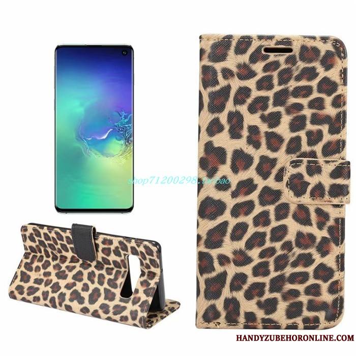 Samsung Galaxy S10 Léopard Étui En Cuir Jaune Coque Étoile Téléphone Portable Carte