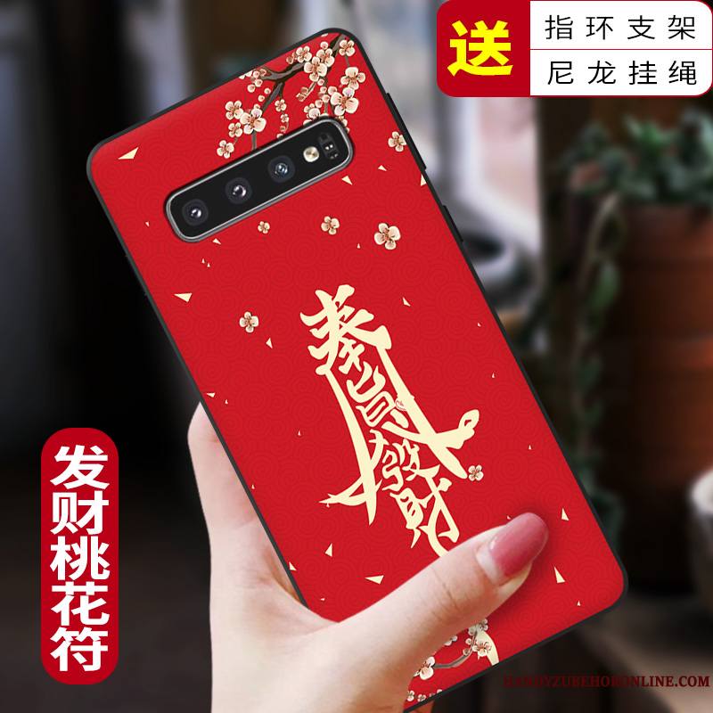 Samsung Galaxy S10+ Personnalité Étui Coque Rouge Silicone Incassable De Téléphone