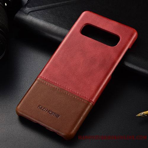 Samsung Galaxy S10 Rouge Business Cuir Véritable Étoile Coque De Téléphone Étui Très Mince