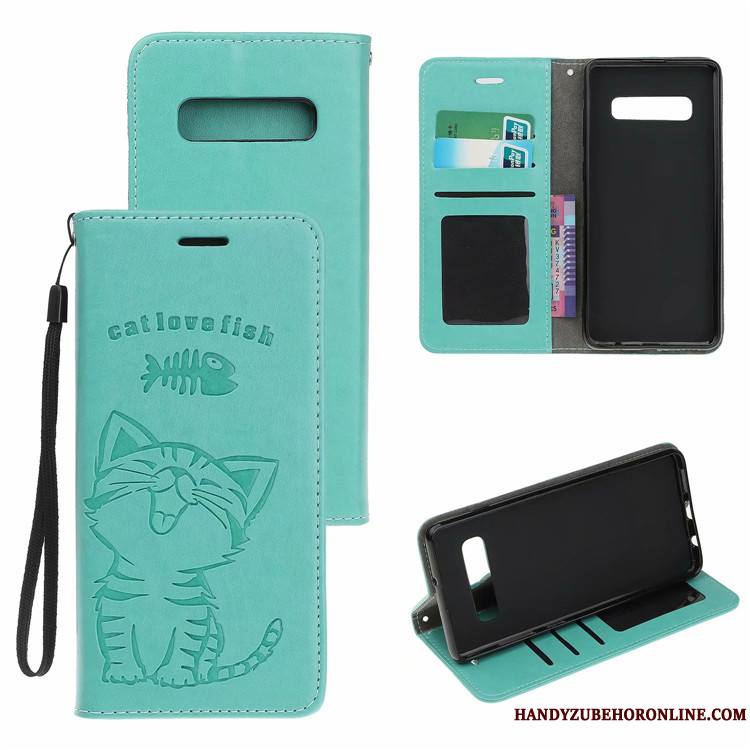 Samsung Galaxy S10 Étoile Housse Coque De Téléphone Incassable Bleu Étui En Cuir Chat