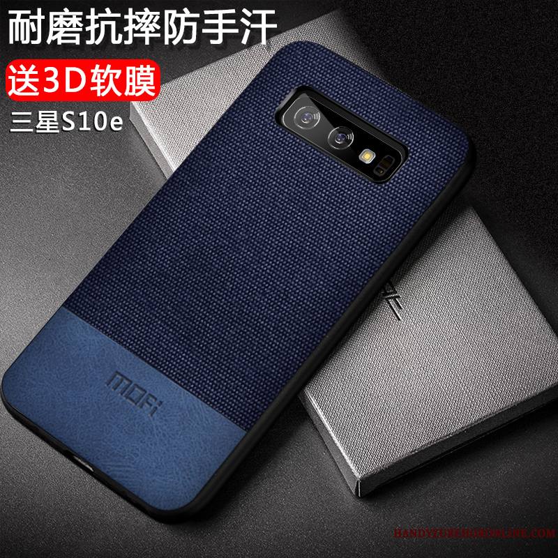 Samsung Galaxy S10e Coque Créatif Délavé En Daim Nouveau Bleu Tissu Incassable Étui