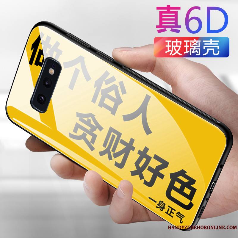 Samsung Galaxy S10e Marque De Tendance Personnalité Coque De Téléphone Étoile Verre Jaune Net Rouge