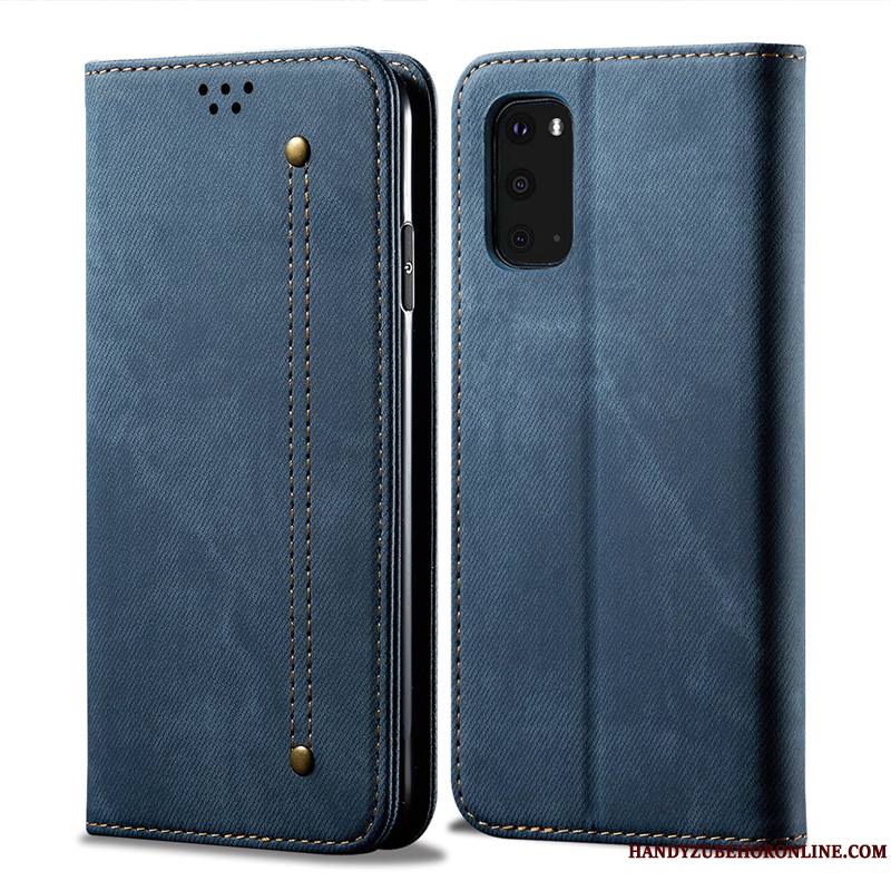 Samsung Galaxy S20 Coque Cuir Véritable Étoile Téléphone Portable Étui Bleu Protection Housse