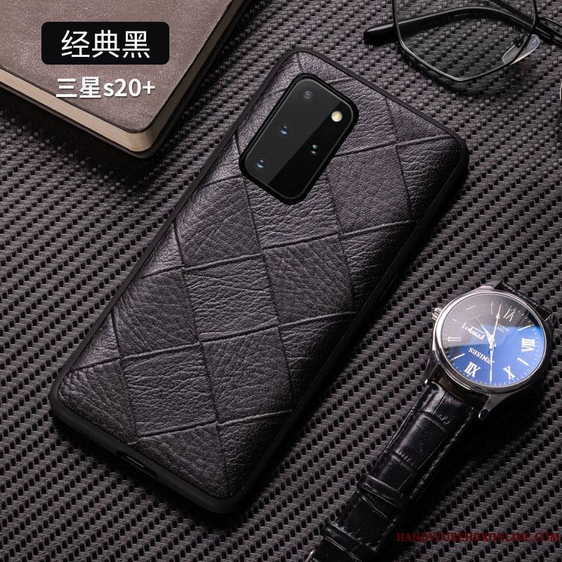 Samsung Galaxy S20+ Cuir Véritable Noir Fluide Doux Difficile Business Simple Coque