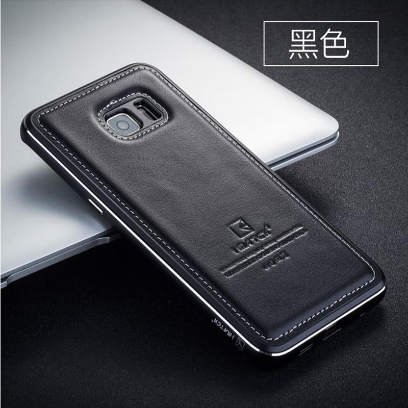 Samsung Galaxy S6 Edge + Métal Étoile Coque De Téléphone Cuir Véritable Noir Étui Protection