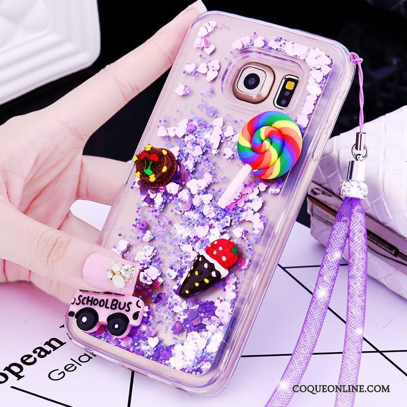 Samsung Galaxy S6 Edge + Ornements Suspendus Charmant Quicksand Coque De Téléphone Violet Étoile Dessin Animé