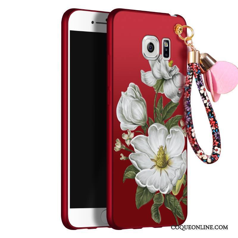 Samsung Galaxy S6 Edge + Ornements Suspendus Coque De Téléphone Rouge Étoile Protection Délavé En Daim Étui