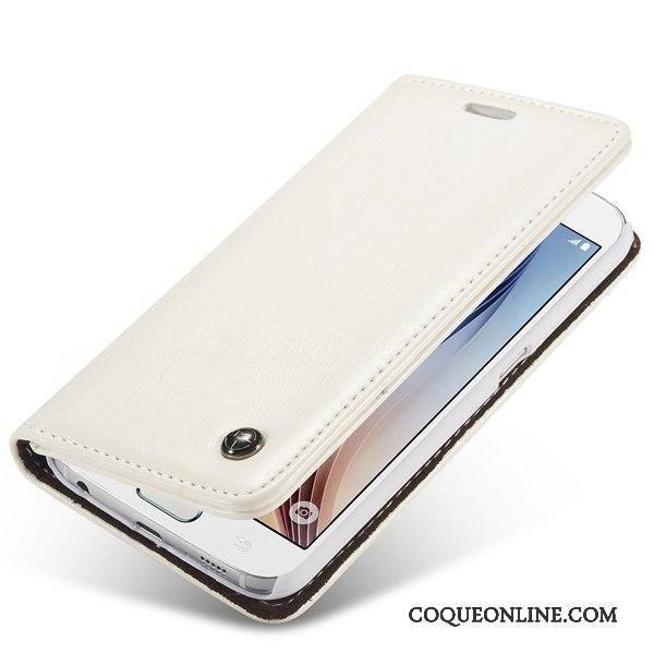 Samsung Galaxy S6 Protection Étoile Incassable Coque De Téléphone Housse Étui En Cuir Blanc