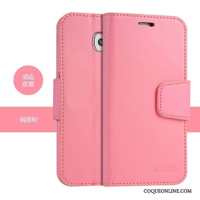 Samsung Galaxy S6 Rose Téléphone Portable Étui En Cuir Protection Fluide Doux Coque Étoile