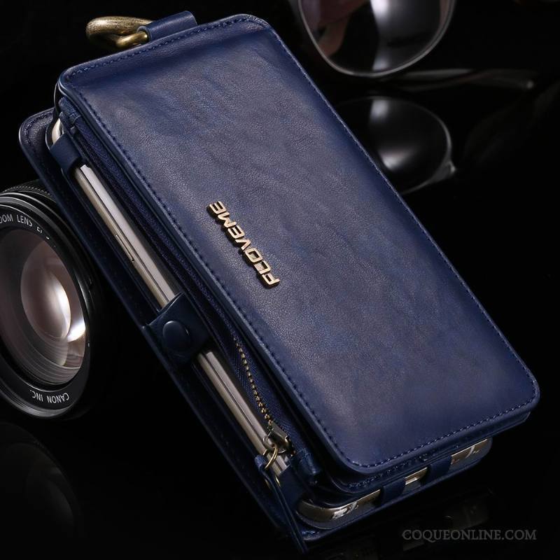 Samsung Galaxy S7 Coque Cuir Véritable Protection Carte Étoile Téléphone Portable Fermeture Éclair Étui