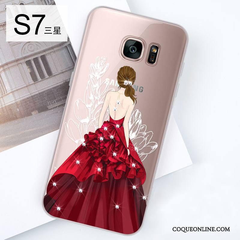 Samsung Galaxy S7 Coque Strass Tout Compris Charmant Tendance Étui Rouge Silicone