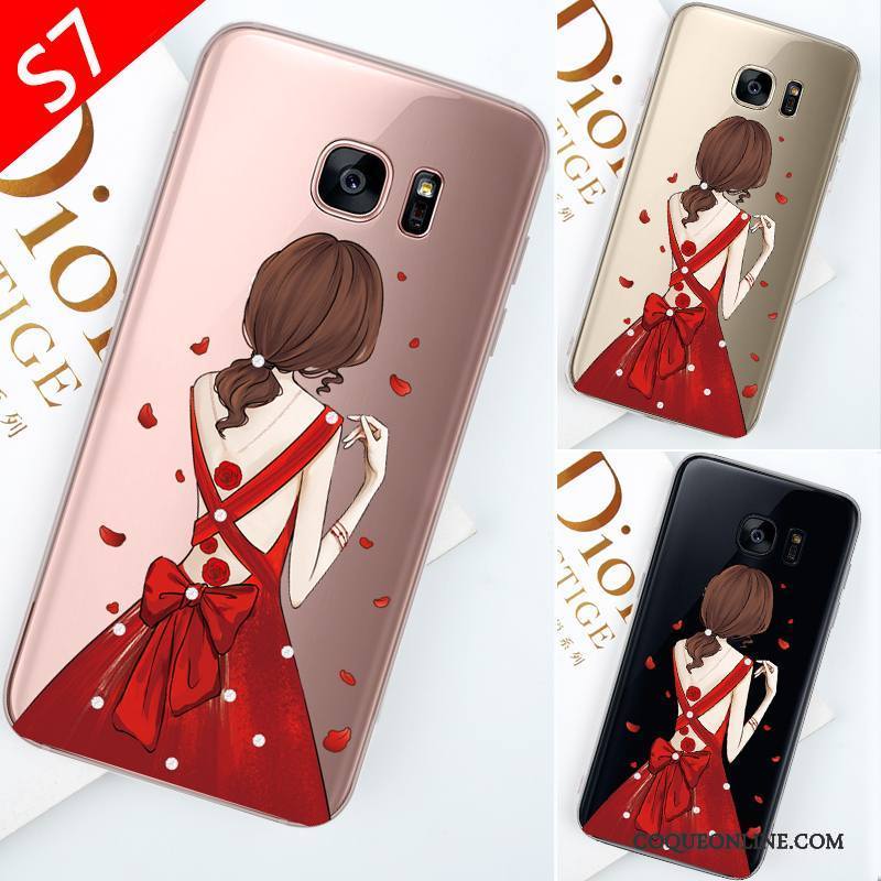 Samsung Galaxy S7 Coque Tendance Transparent Étoile Étui Créatif Rouge Personnalité