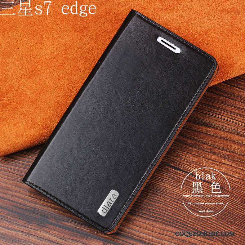 Samsung Galaxy S7 Edge Coque Housse Noir Étoile Téléphone Portable Protection Cuir Véritable Étui