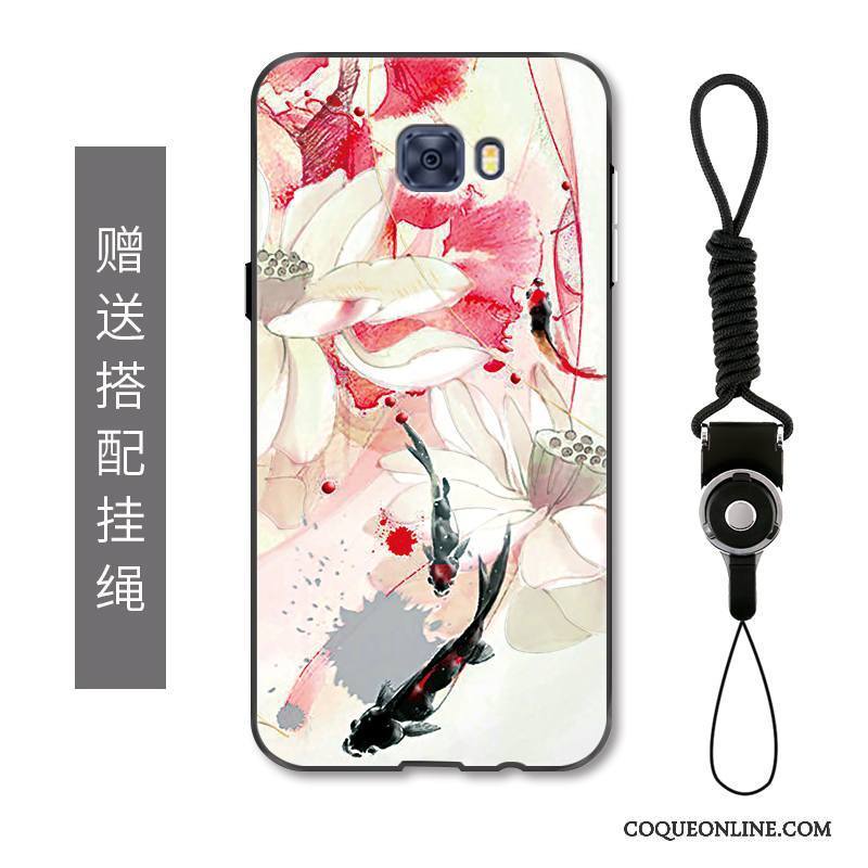 Samsung Galaxy S7 Edge Coque Tout Compris Rouge Style Chinois Encre Étui Incassable Étoile