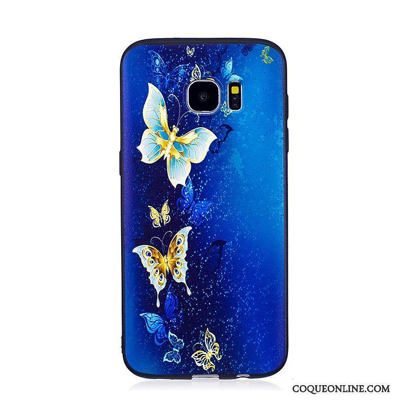 Samsung Galaxy S7 Edge Coque Étoile Étui Fluide Doux Bleu Tendance Gaufrage Protection