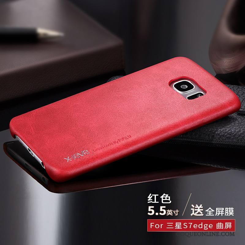 Samsung Galaxy S7 Edge Étui En Cuir Très Mince Incassable Rouge Étoile Coque De Téléphone Protection