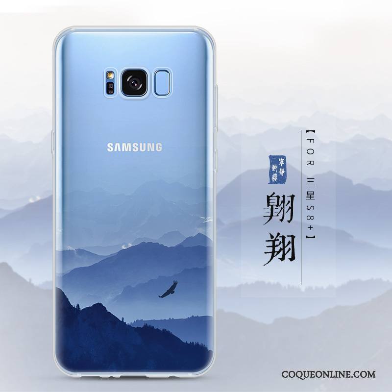 Samsung Galaxy S8+ Coque Bleu Incassable Tendance Étui Paysage Protection Transparent