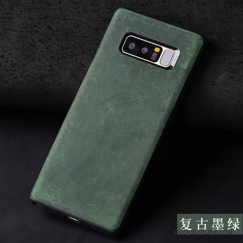 Samsung Galaxy S8 Cuir Véritable Coque De Téléphone Tout Compris Incassable Étoile Vintage Vert Foncé