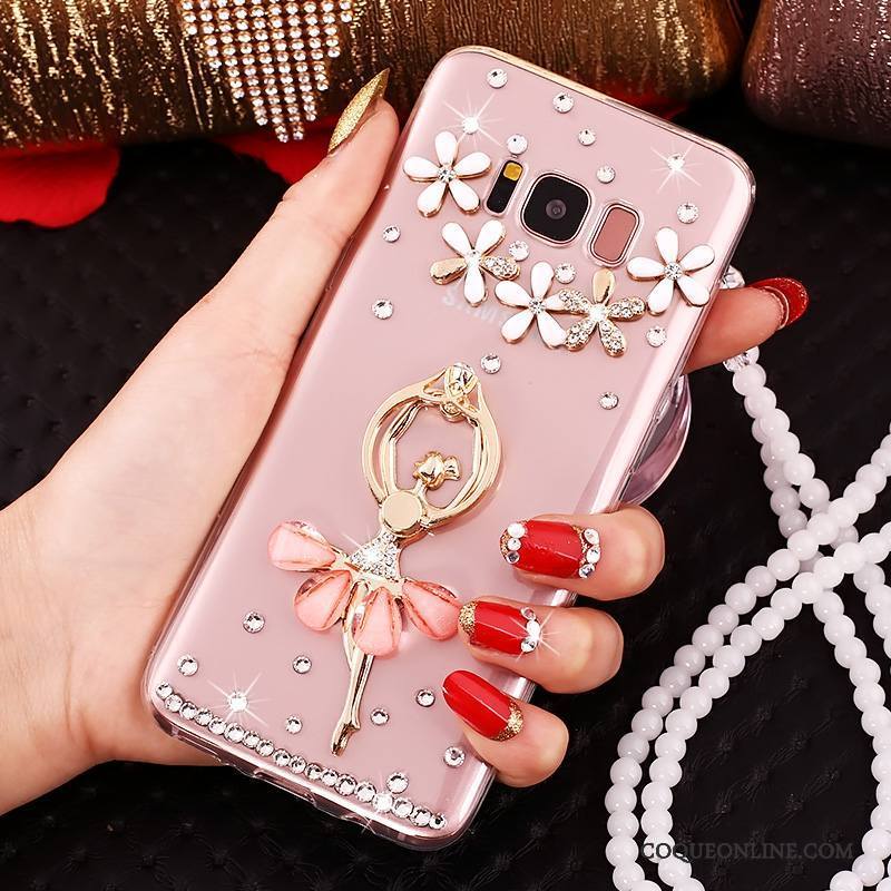 Samsung Galaxy S8 Ornements Suspendus Incassable Rose Strass Silicone Protection Coque De Téléphone