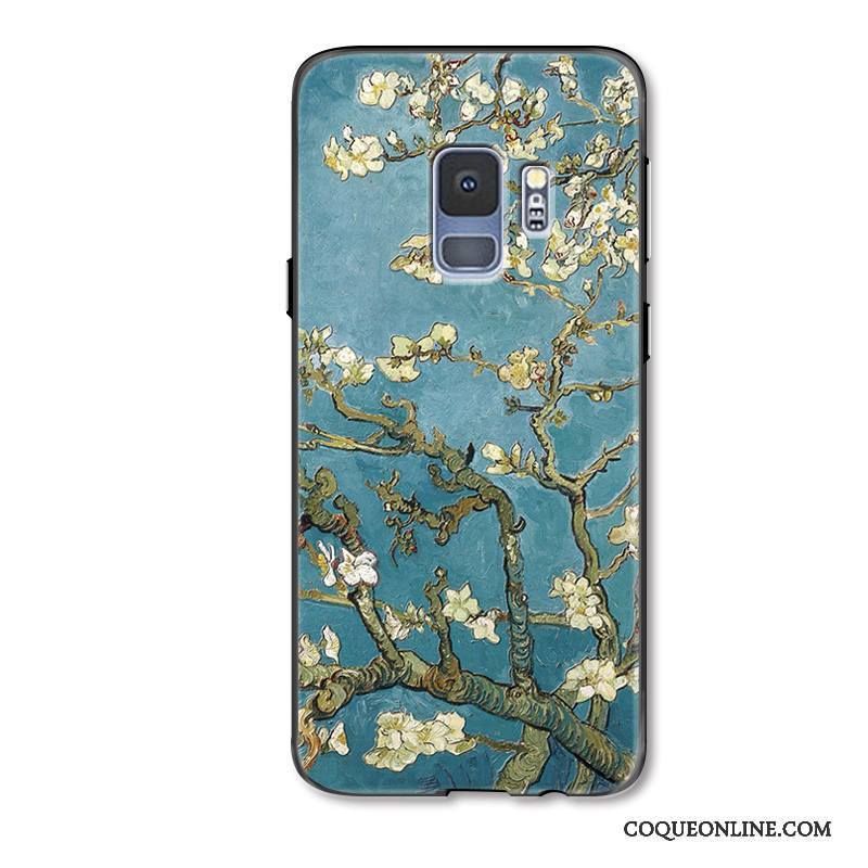 Samsung Galaxy S9+ Blanc Coque De Téléphone Peinture À L'huile Protection Rose Fleurs Créatif