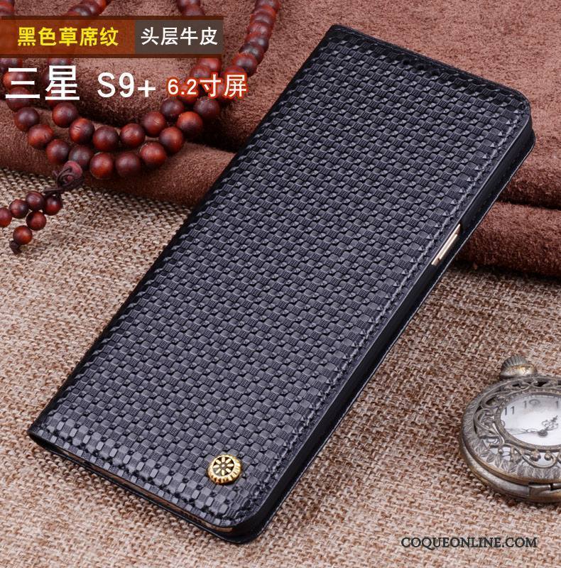 Samsung Galaxy S9+ Coque Cuir Véritable Incassable Business Bleu Étoile Étui Nouveau