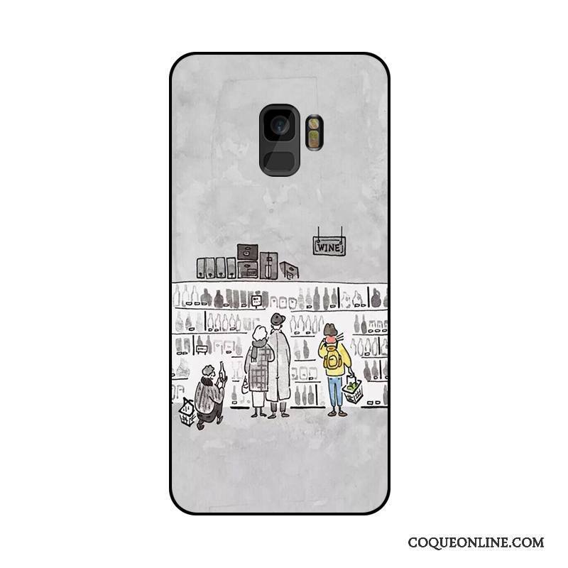 Samsung Galaxy S9+ Coque Fluide Doux Gris Tendance Charmant Protection Gaufrage Ornements Suspendus