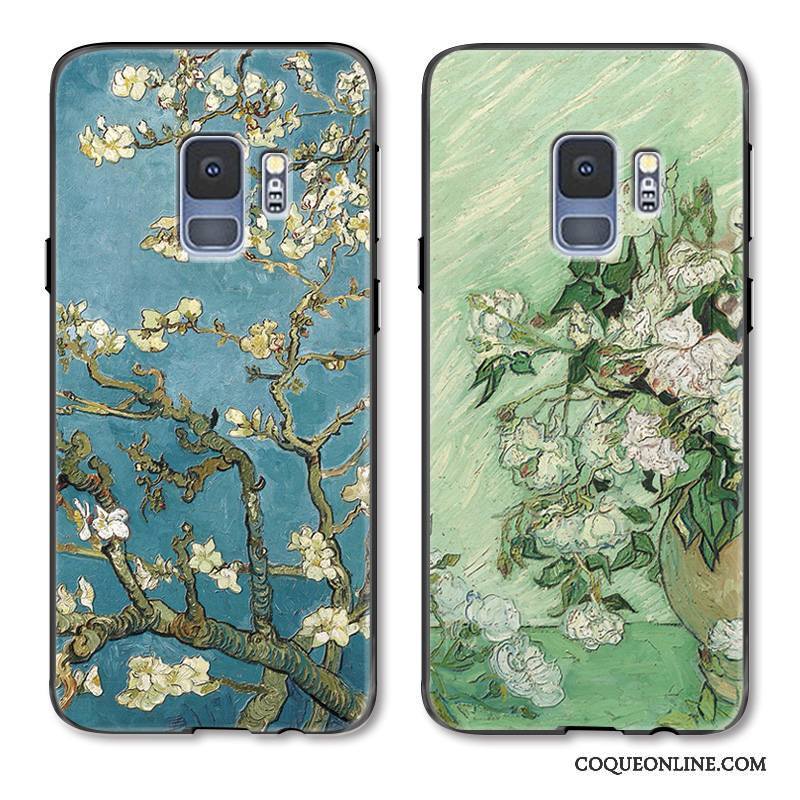 Samsung Galaxy S9+ Coque Ornements Suspendus Rose Fleur Haute Luxe Silicone Vert
