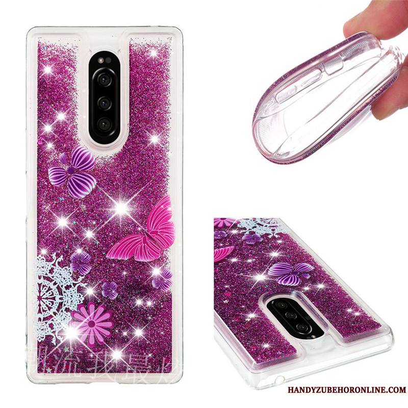 Sony Xperia 1 Coque De Téléphone Rouge Incassable Fluide Doux Dessin Animé Quicksand Étui