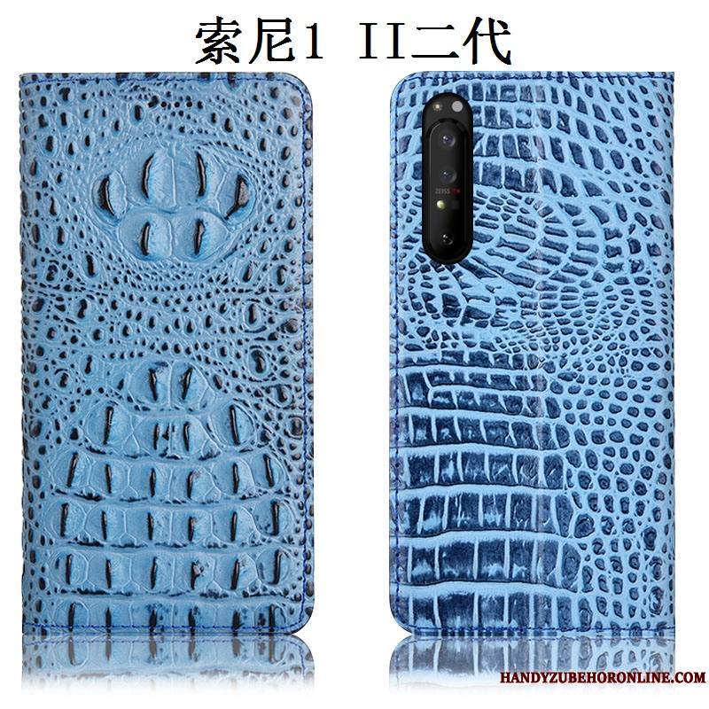 Sony Xperia 1 Ii Housse Protection Cuir Véritable Incassable Coque De Téléphone Étui Bleu