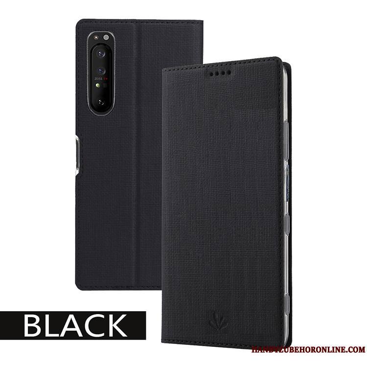 Sony Xperia 1 Ii Modèle Fleurie Étui En Cuir Carte Coque De Téléphone Tissu Support Noir