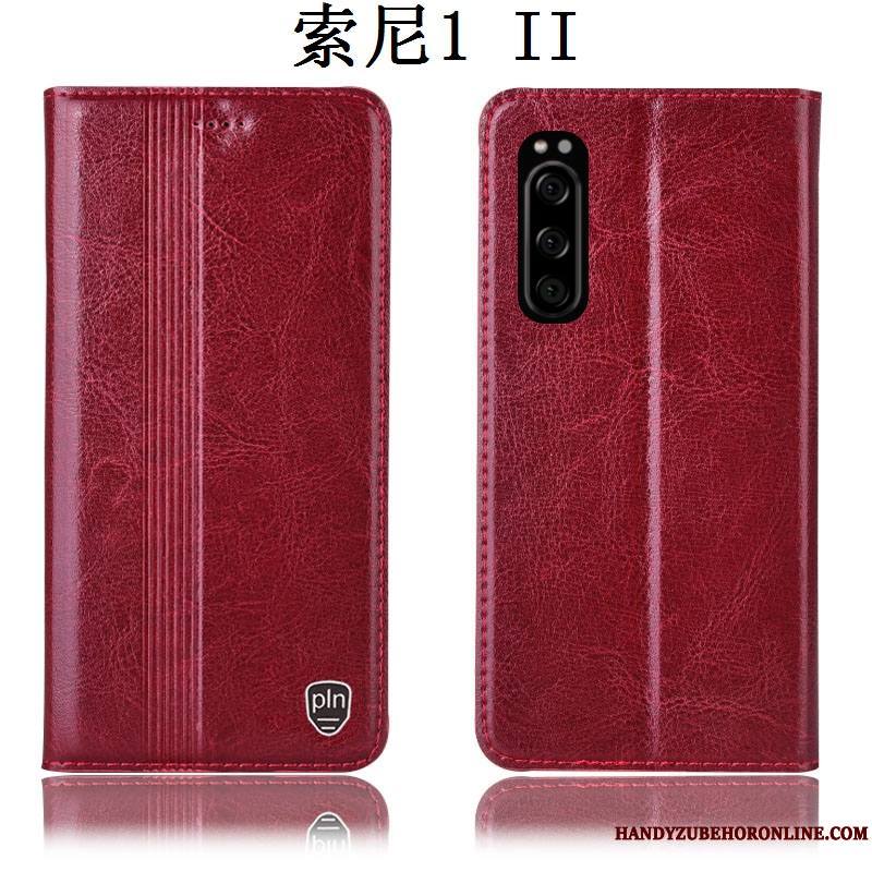 Sony Xperia 1 Ii Étui Incassable Protection Coque De Téléphone Étui En Cuir Housse Rouge