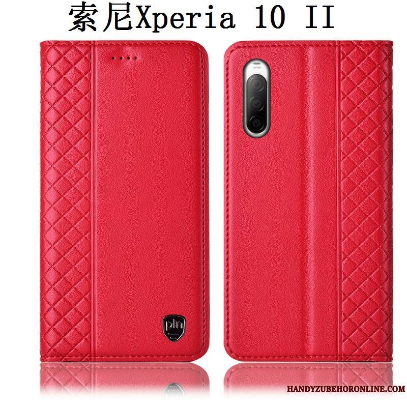 Sony Xperia 10 Ii Coque De Téléphone Rouge Incassable Étui En Cuir Housse Protection