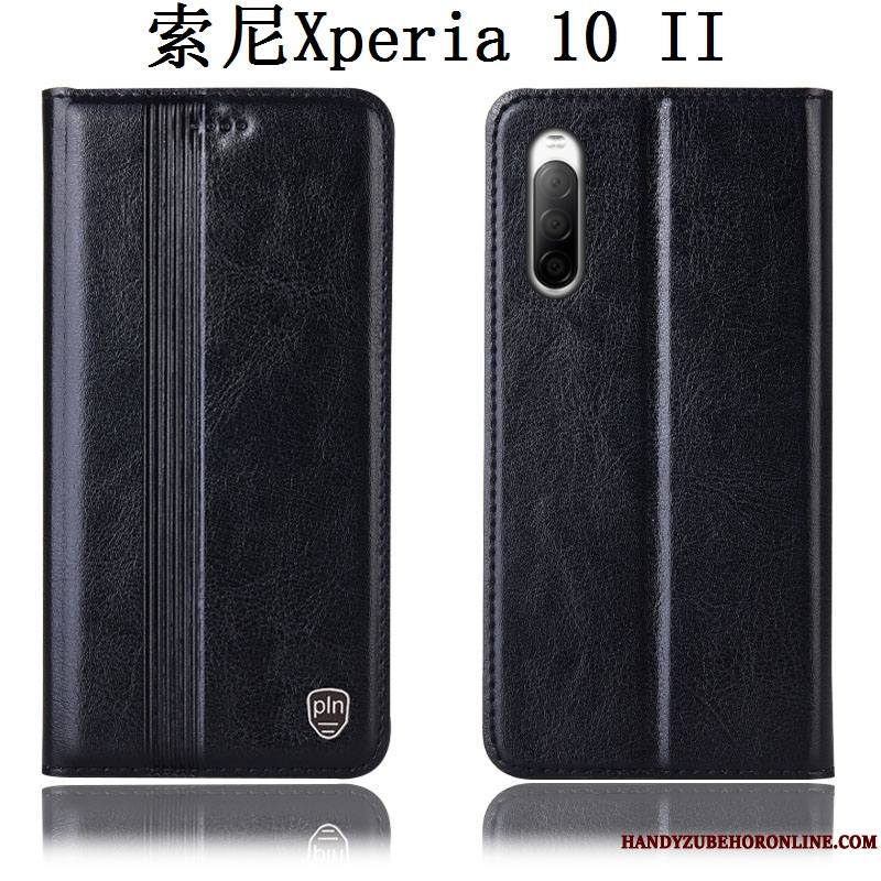 Sony Xperia 10 Ii Étui Coque De Téléphone Incassable Noir Housse Tout Compris Cuir Véritable