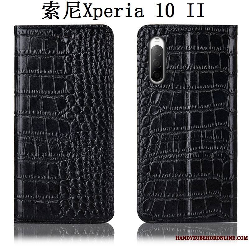 Sony Xperia 10 Ii Étui En Cuir Crocodile Coque De Téléphone Protection Tout Compris Incassable Noir