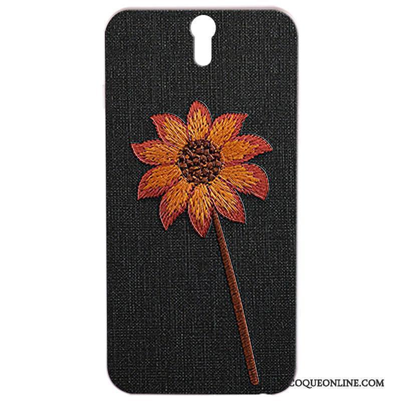 Sony Xperia C5 Ultra Dual Broderie Difficile Noir Luxe Coque De Téléphone Vintage Fleur