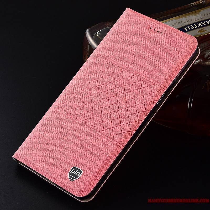 Sony Xperia L3 Coque Incassable Plaid Étui Rose Étui En Cuir Téléphone Portable Lin