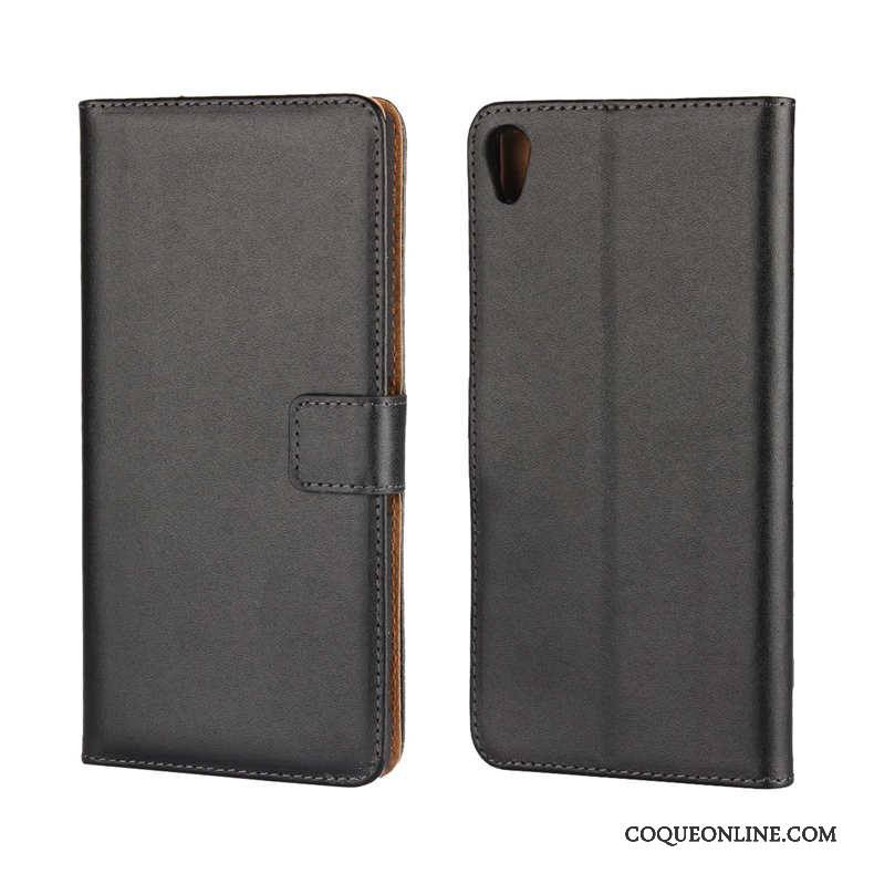 Sony Xperia Xa Ultra Coque Noir Cuir Véritable Carte Support Blanc Étui Étui En Cuir