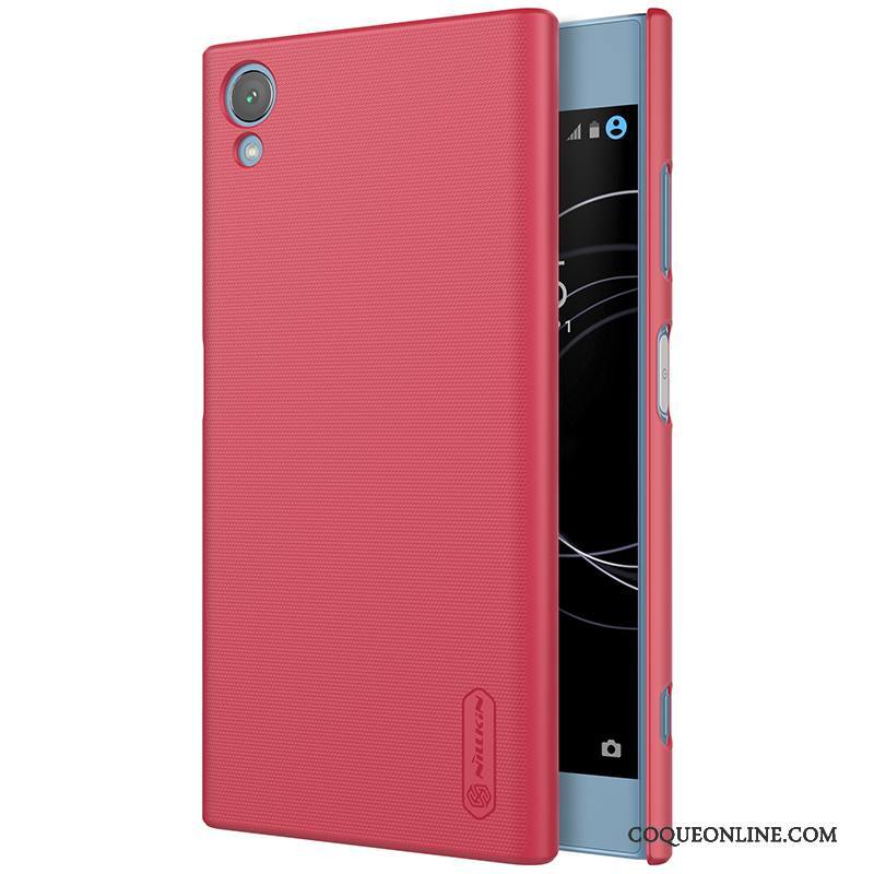 Sony Xperia Xa1 Plus Coque Délavé En Daim Étui Rouge De Téléphone Or Protection