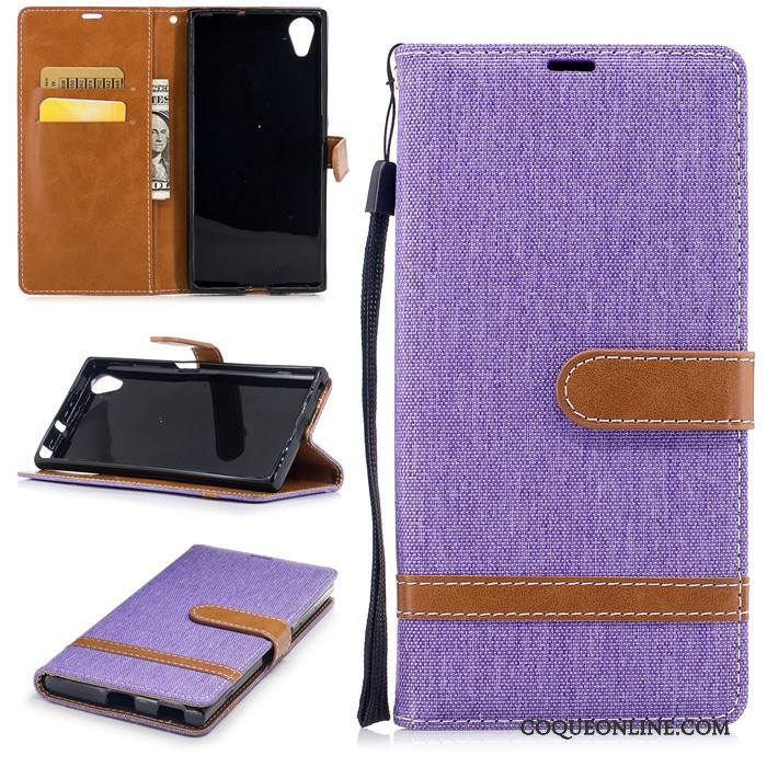 Sony Xperia Xa1 Plus Étui En Cuir Coque De Téléphone Incassable Bordure Violet Protection Housse