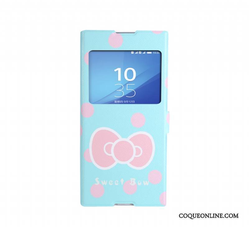 Sony Xperia Xa1 Ultra Fluide Doux Étui Ouvrir La Fenêtre Dessin Animé Support Bleu Coque De Téléphone