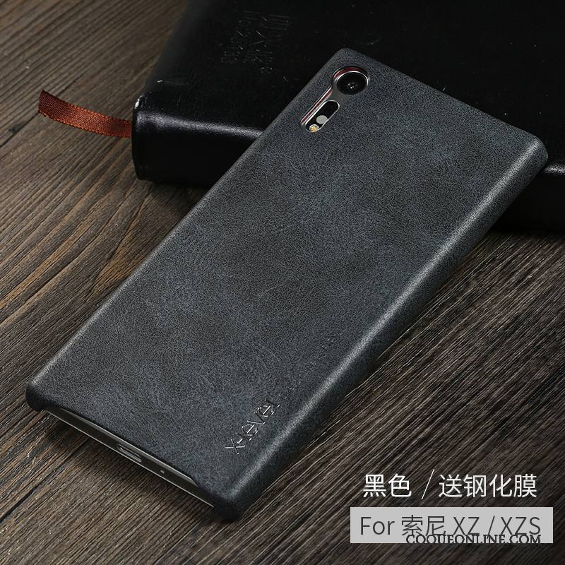 Sony Xperia Xz Business Incassable Étui En Cuir Noir Coque De Téléphone Protection