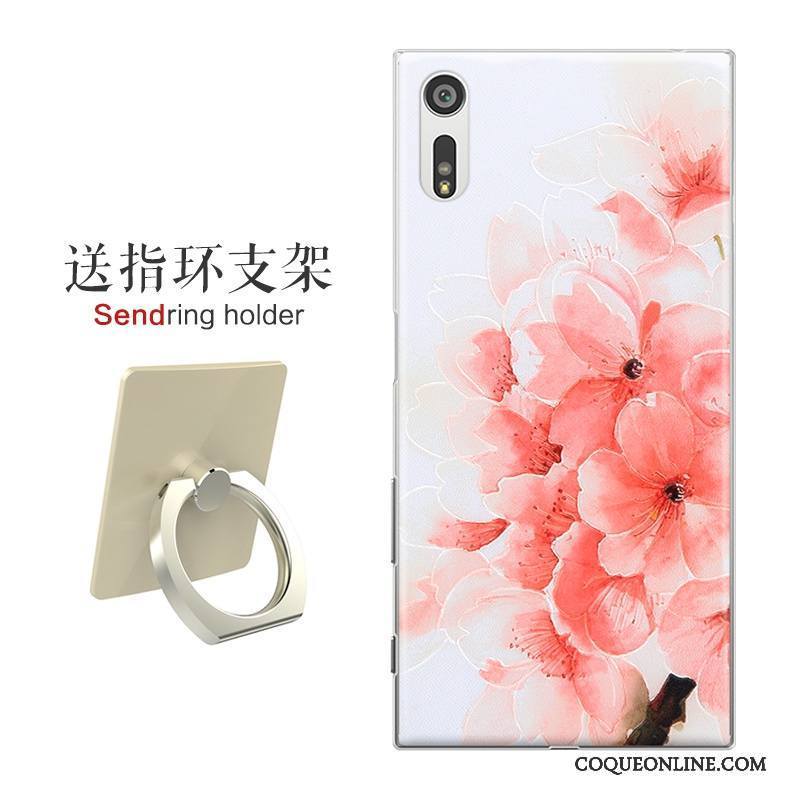 Sony Xperia Xz Gaufrage Coque Protection Difficile Rose Fleurs Étui