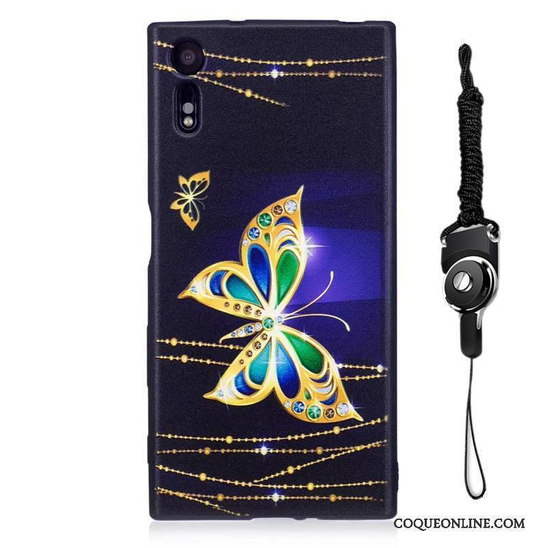 Sony Xperia Xz Peinture Délavé En Daim Étui Dessin Animé Fluide Doux Coque De Téléphone Bleu