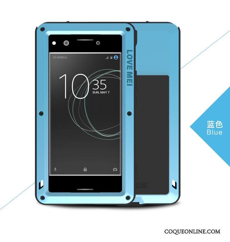 Sony Xperia Xz Premium Protection Incassable Coque De Téléphone Trois Défenses Bleu Étui Métal