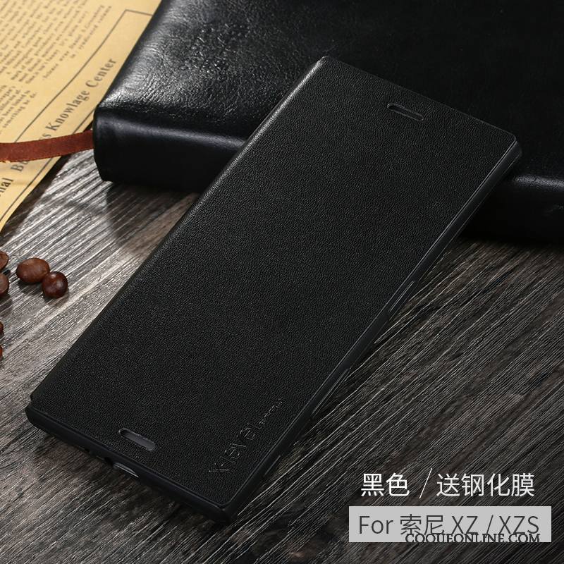 Sony Xperia Xz Étui En Cuir Noir Très Mince Protection Incassable Housse Coque De Téléphone