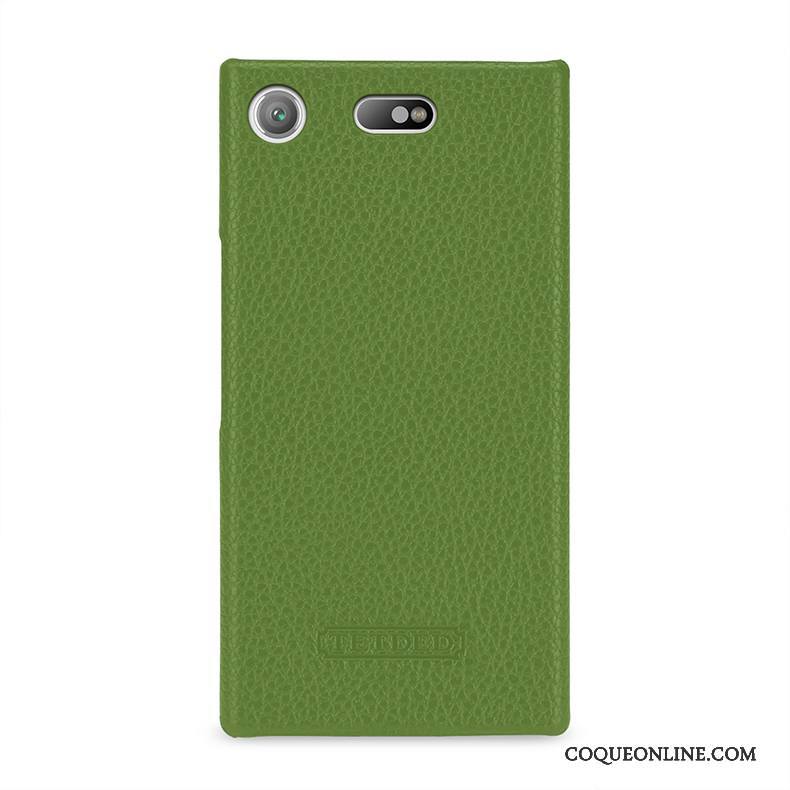 Sony Xperia Xz1 Compact Vert Antidérapant Étui Coque De Téléphone Cuir Véritable Protection Incassable