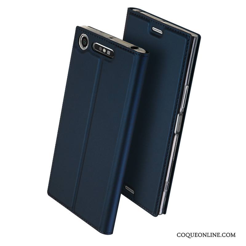 Sony Xperia Xz1 Coque Housse Bleu Business Étui Étui En Cuir Téléphone Portable Protection